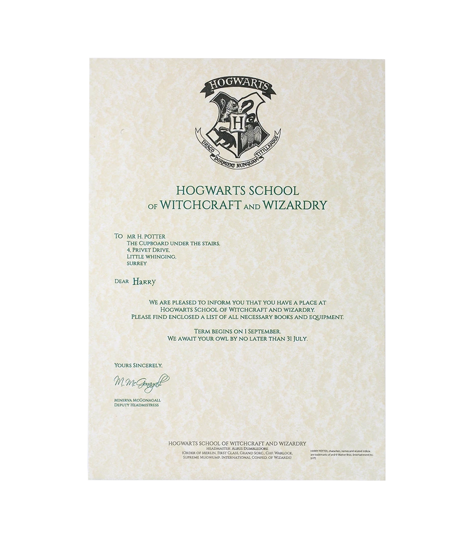 Warner Bros Exclusives Harry Potter's Hogwarts Acceptance Letter 6 Warner Bros Exclusives Harry Potter's Hogwarts Acceptance Letter